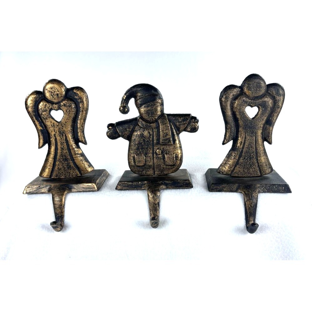 Metal Stocking Hangers LOT of 4 Angel Santa Bronze Brass Christmas Décor Holiday